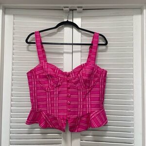 Dolls Kill x Clueless Pink Plaid Bustier Peplum Top – Size L